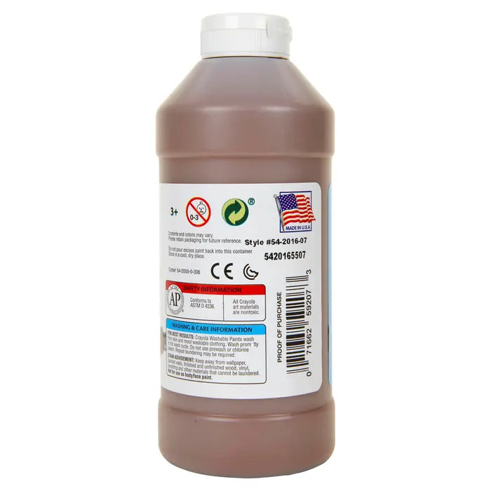 Crayola Washable Paint, 1 Pint Bottle, Brown