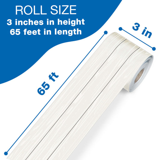 65' White Wood Grain Rolled Straight Bulletin Board Borders