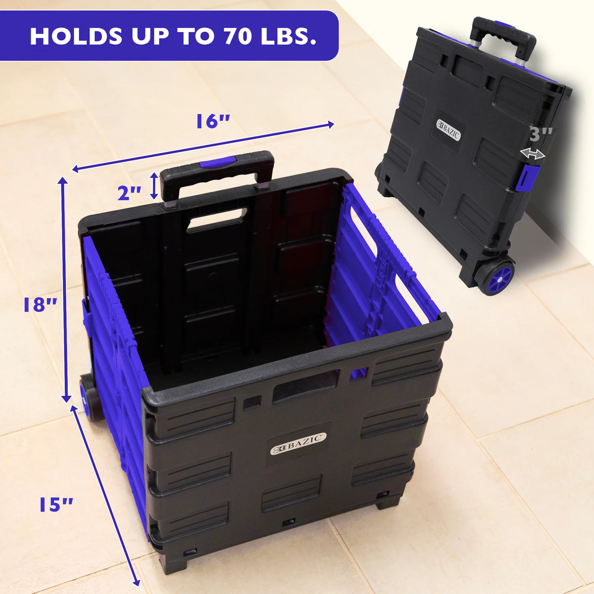 Blue Folding Cart on Wheels, 16 x 18 x 15 in
