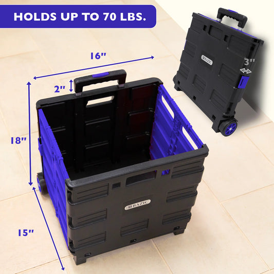 Blue Folding Cart on Wheels, 16 x 18 x 15 in