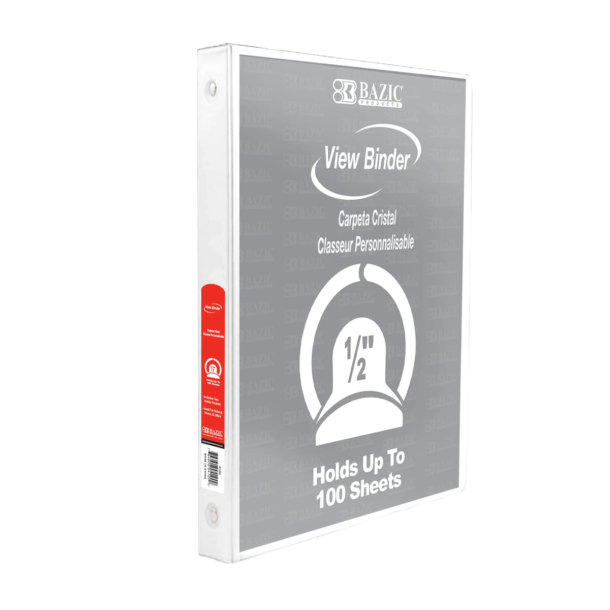 1/2 in White 3-Ring View Binder, 2 Pockets
