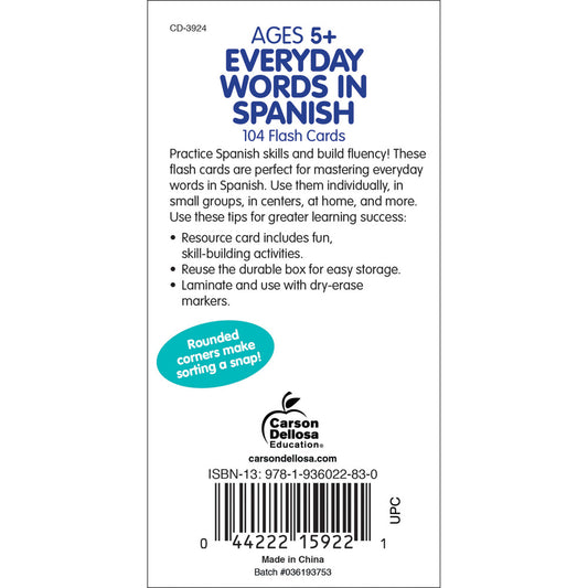 Everyday Words in Spanish: Photographic Flash Cards Grade PK-8