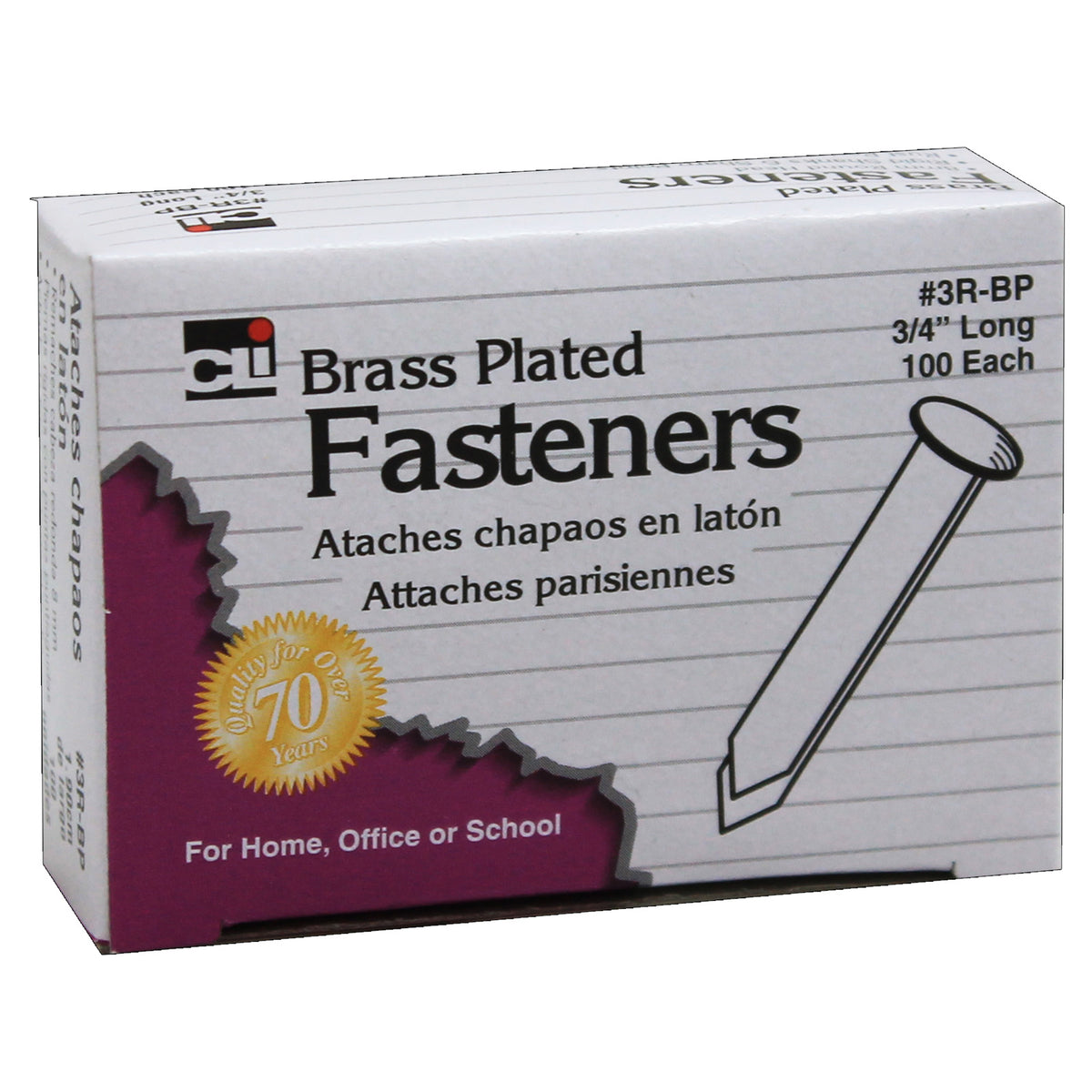Brass Plated Paper Fasteners 3/4" 100/Box