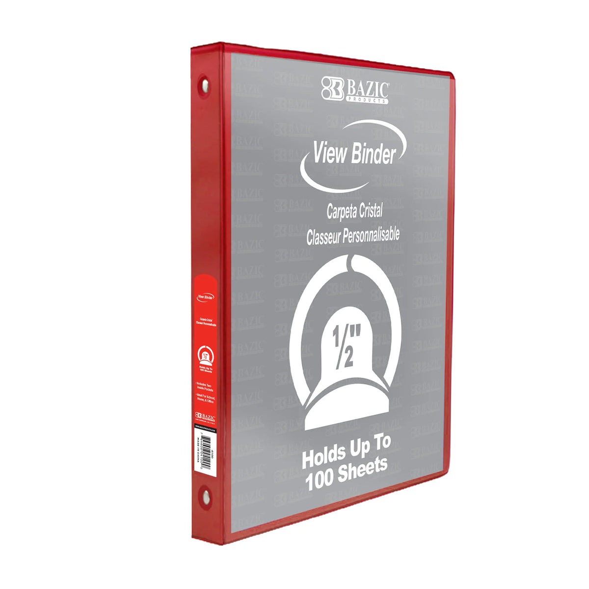 1/2 in Red 3-Ring View Binder, 2 Pockets