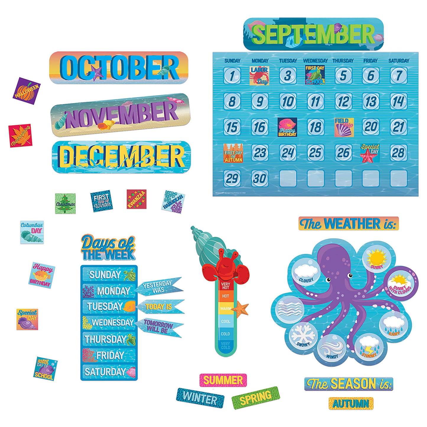 Seas The Day Calendar Bulletin Board Set