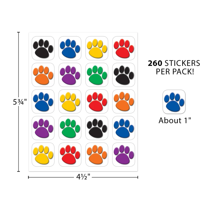 Colorful Paw Prints Stickers