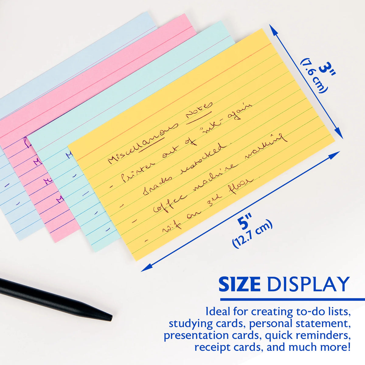 Colored Ruled Index Cards, 3 x 5 in