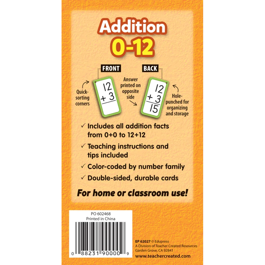 Addition Flash Cards - All Facts 0–12