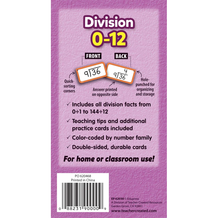 Division Flash Cards - All Facts 0–12