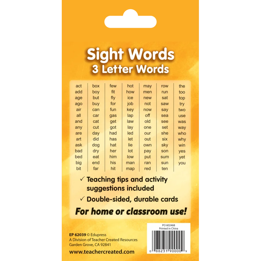 Sight Words Flash Cards - 3 Letter Words