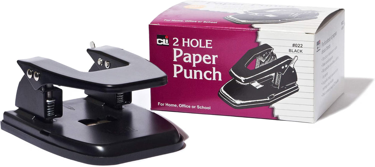 Charles Leonard 2-Hole Paper Punch, Black