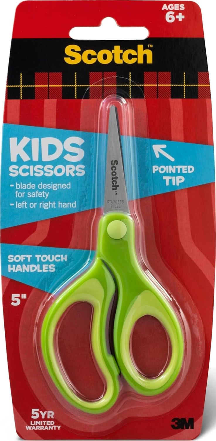 Scotch Kids Pointed Tip Scissors with Soft Touch, 5"
