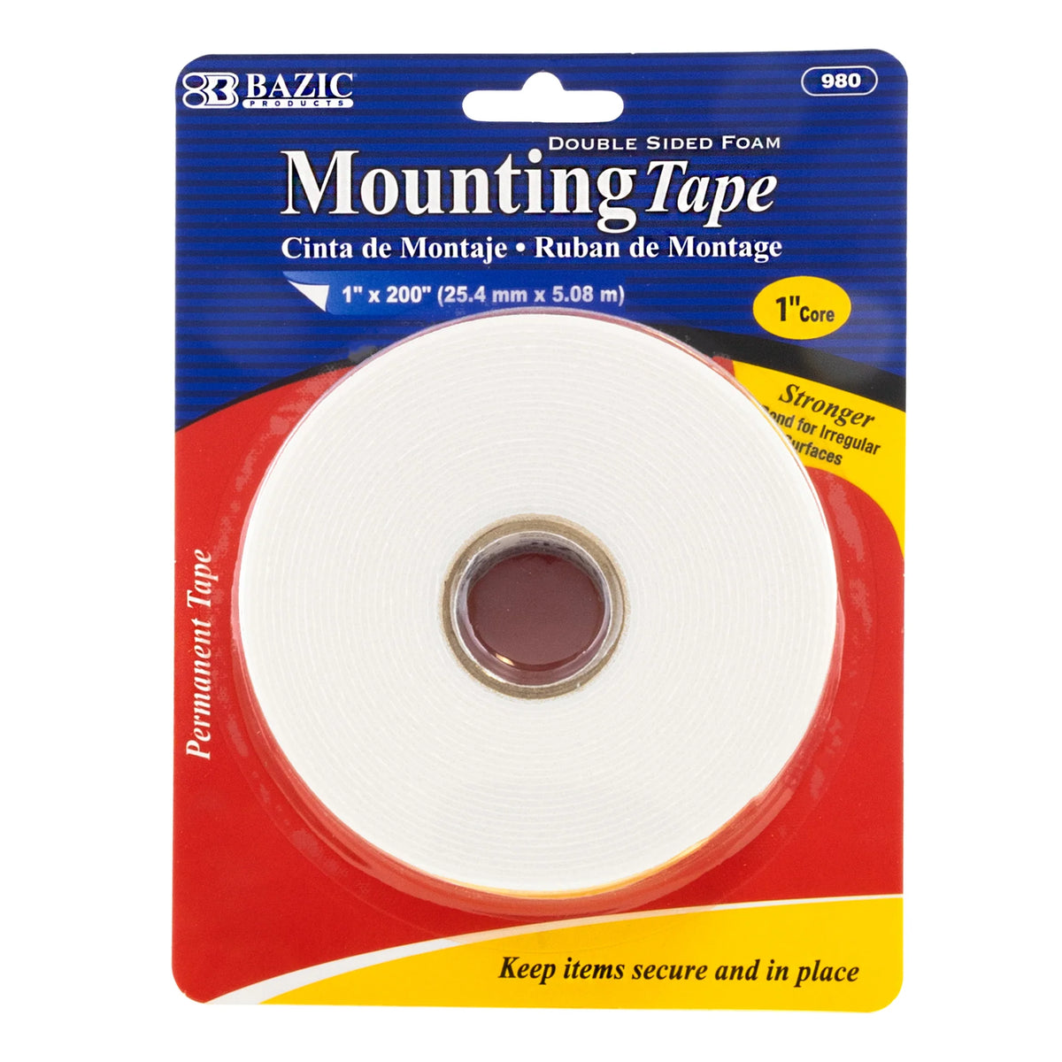 Double Sided Foam Mounting Tape, 1 in x 200 in