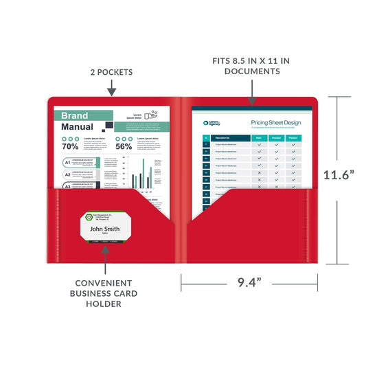 8-1/2" x 11" Assorted Primary Colors Two-Pocket Heavyweight Poly Portfolio Folder - Each