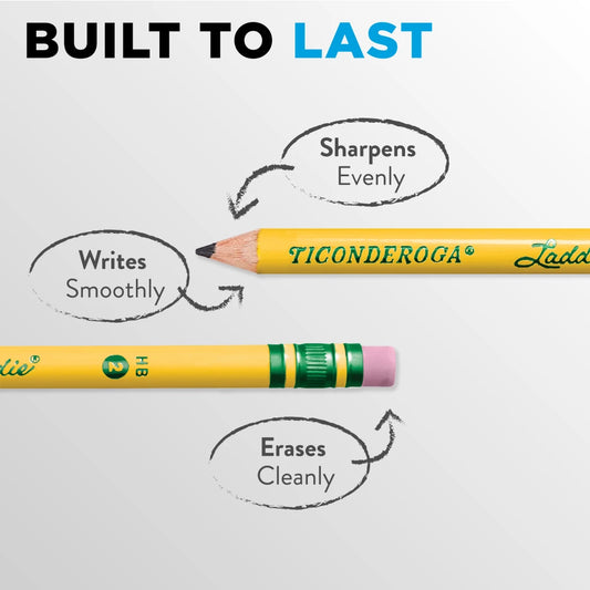 Ticonderoga Laddie Wood-Cased Pencils, #2 HB Soft, With Erasers, Yellow, 12 Count