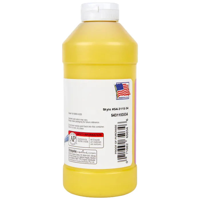 Crayola Artista II Washable Tempera Paint, 1 Pint Bottle, Yellow