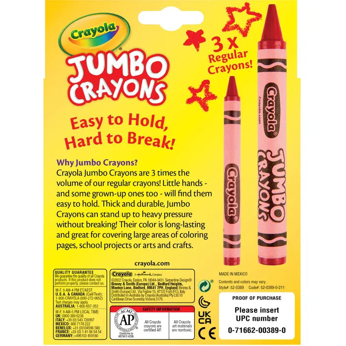 Crayola Jumbo Crayons, Assorted Colors, Set of 8