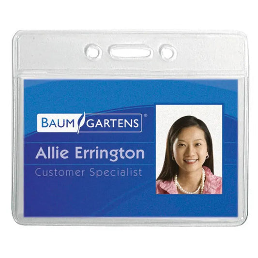 Sicurix Horizontal ID Badge Holder, 3-3/8 X 2-3/8 in, Vinyl, Clear, Pack of 12