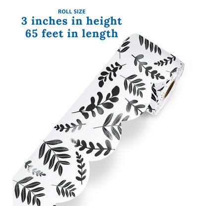 65' White with Black Leaves Rolled Scalloped Bulletin Board Borders
