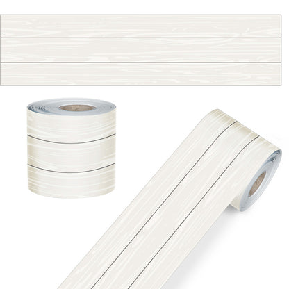65' White Wood Grain Rolled Straight Bulletin Board Borders