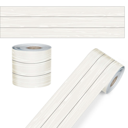 65' White Wood Grain Rolled Straight Bulletin Board Borders
