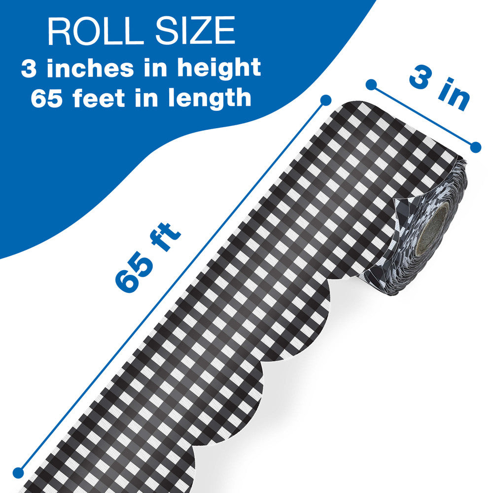 65' Black Gingham Rolled Scalloped Bulletin Board Borders