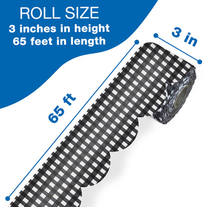 65' Black Gingham Rolled Scalloped Bulletin Board Borders