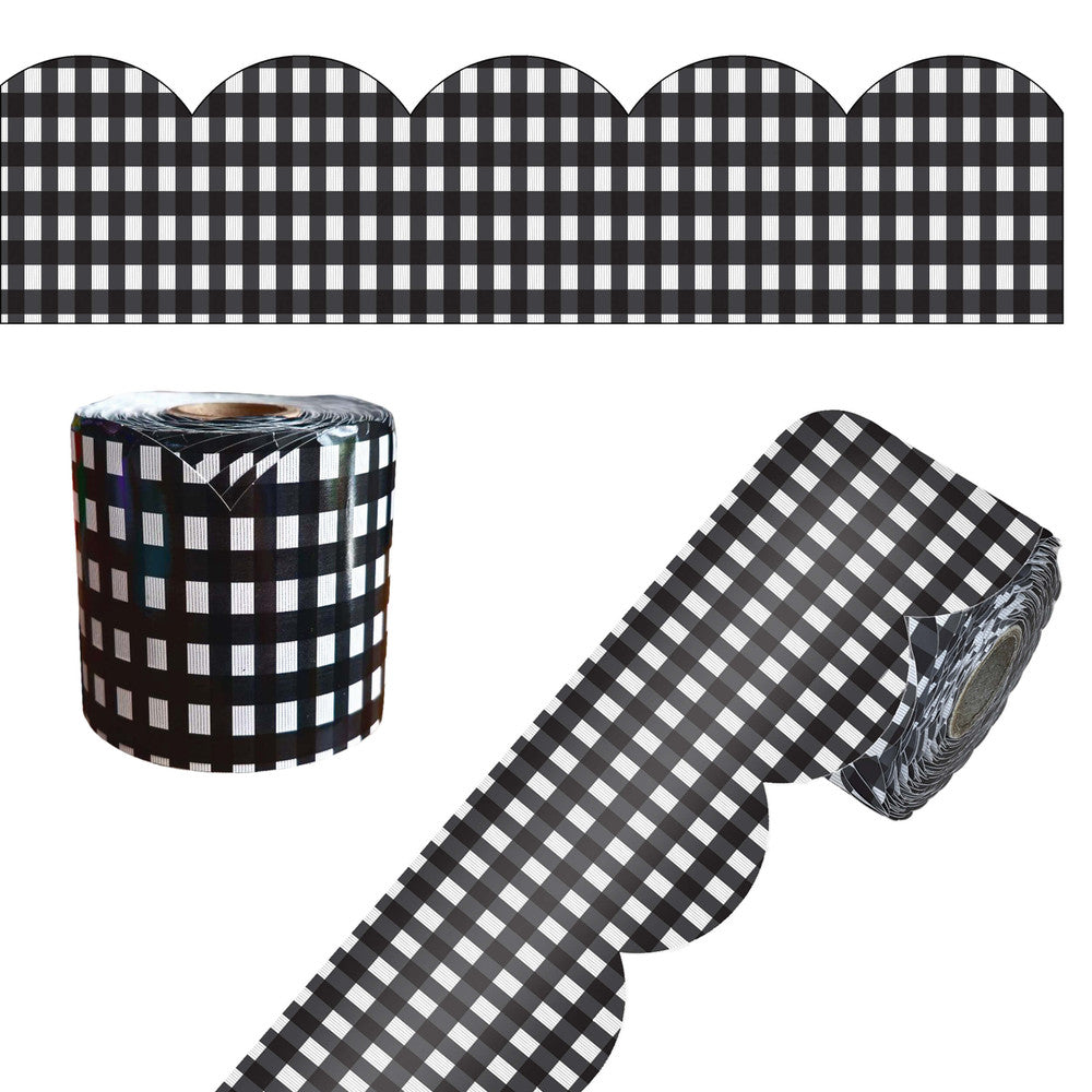 65' Black Gingham Rolled Scalloped Bulletin Board Borders