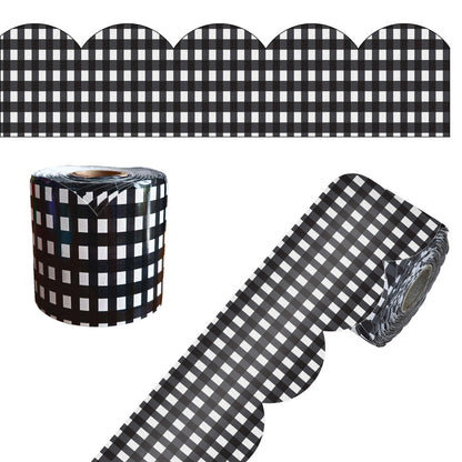65' Black Gingham Rolled Scalloped Bulletin Board Borders