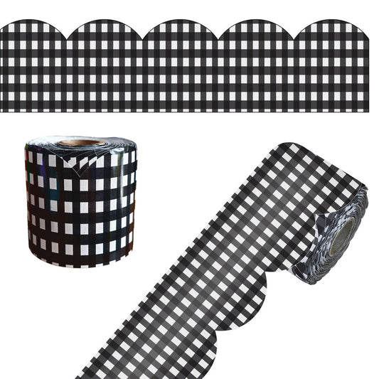 65' Black Gingham Rolled Scalloped Bulletin Board Borders