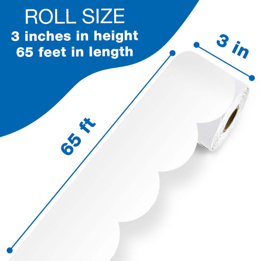 65' White Rolled Modern Scalloped Bulletin Board Borders