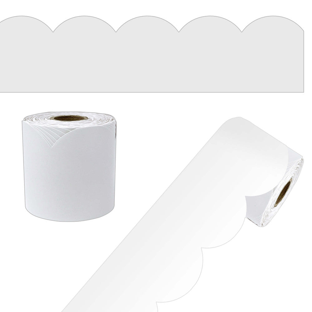 65' White Rolled Modern Scalloped Bulletin Board Borders