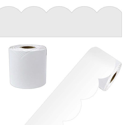 65' White Rolled Modern Scalloped Bulletin Board Borders