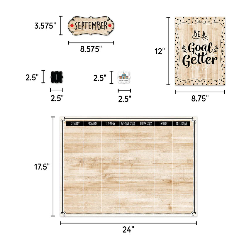 Black, White, and Wood Calendar Set Bulletin Board