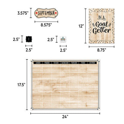 Black, White, and Wood Calendar Set Bulletin Board