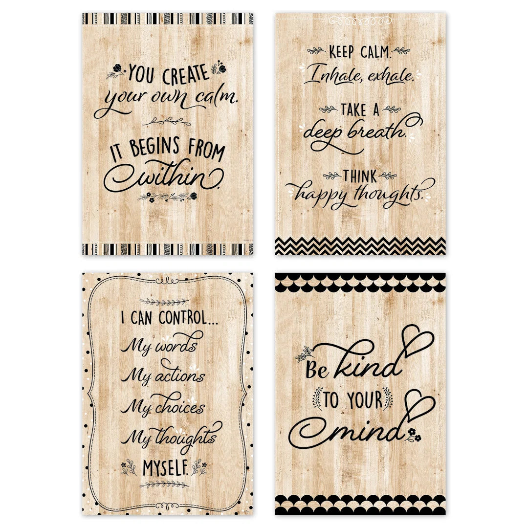 Black, White, and Wood Classroom Essentials 4-Chart Pack