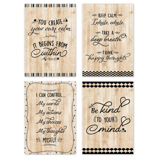 Black, White, and Wood Classroom Essentials 4-Chart Pack