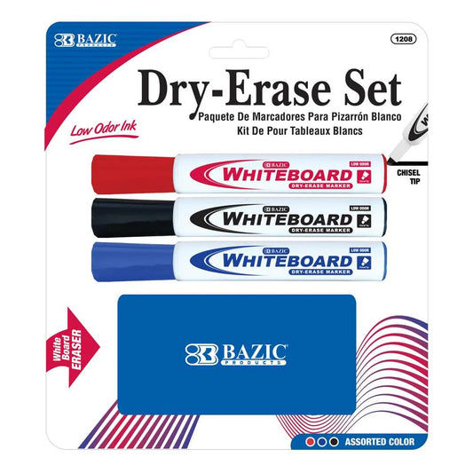 Chisel Tip Dry Erase Markers with Eraser - Assorted