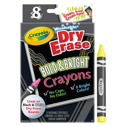 Crayola Washable Dry Erase Crayons, Assorted Bright Colors, Set of 8