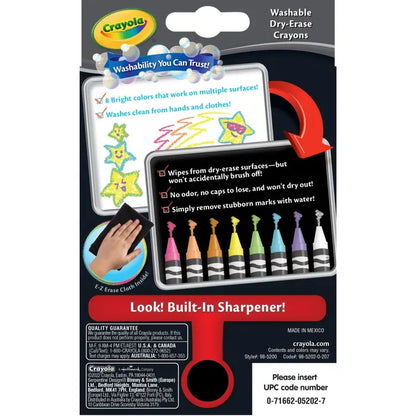 Crayola Washable Dry Erase Crayons, Assorted Bright Colors, Set of 8