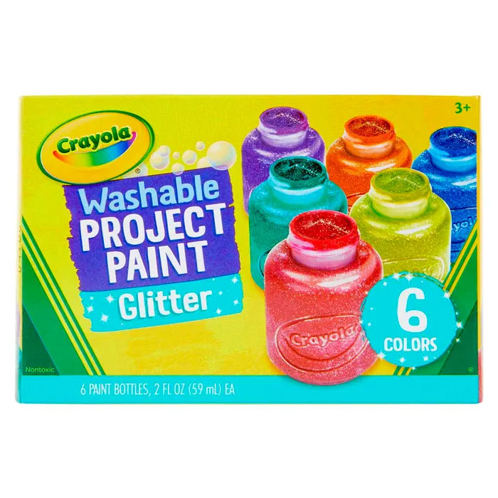 Crayola Washable Project Paint, 2 Ounce Bottles, Assorted Glitter Colors, Set of 6