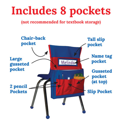 Chairback Buddy™ Blue and Red Pocket Chart Storage