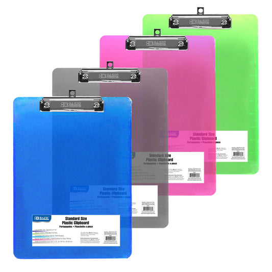 Standard Plastic Clipboard - Assorted - Each