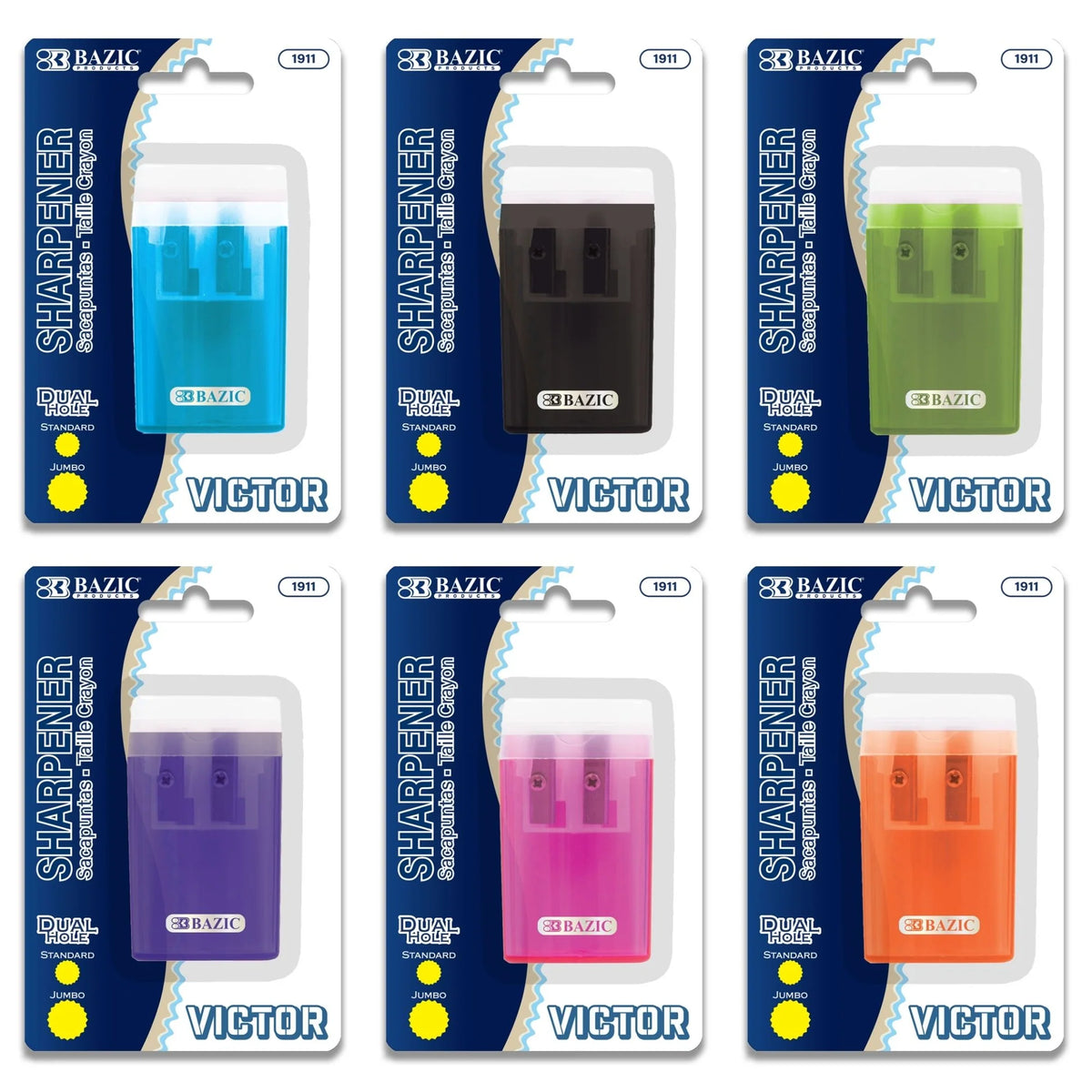 Dual Hole Pencil Sharpener with Lid and Receptacle - Assorted