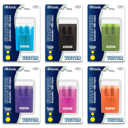 Dual Hole Pencil Sharpener with Lid and Receptacle - Assorted