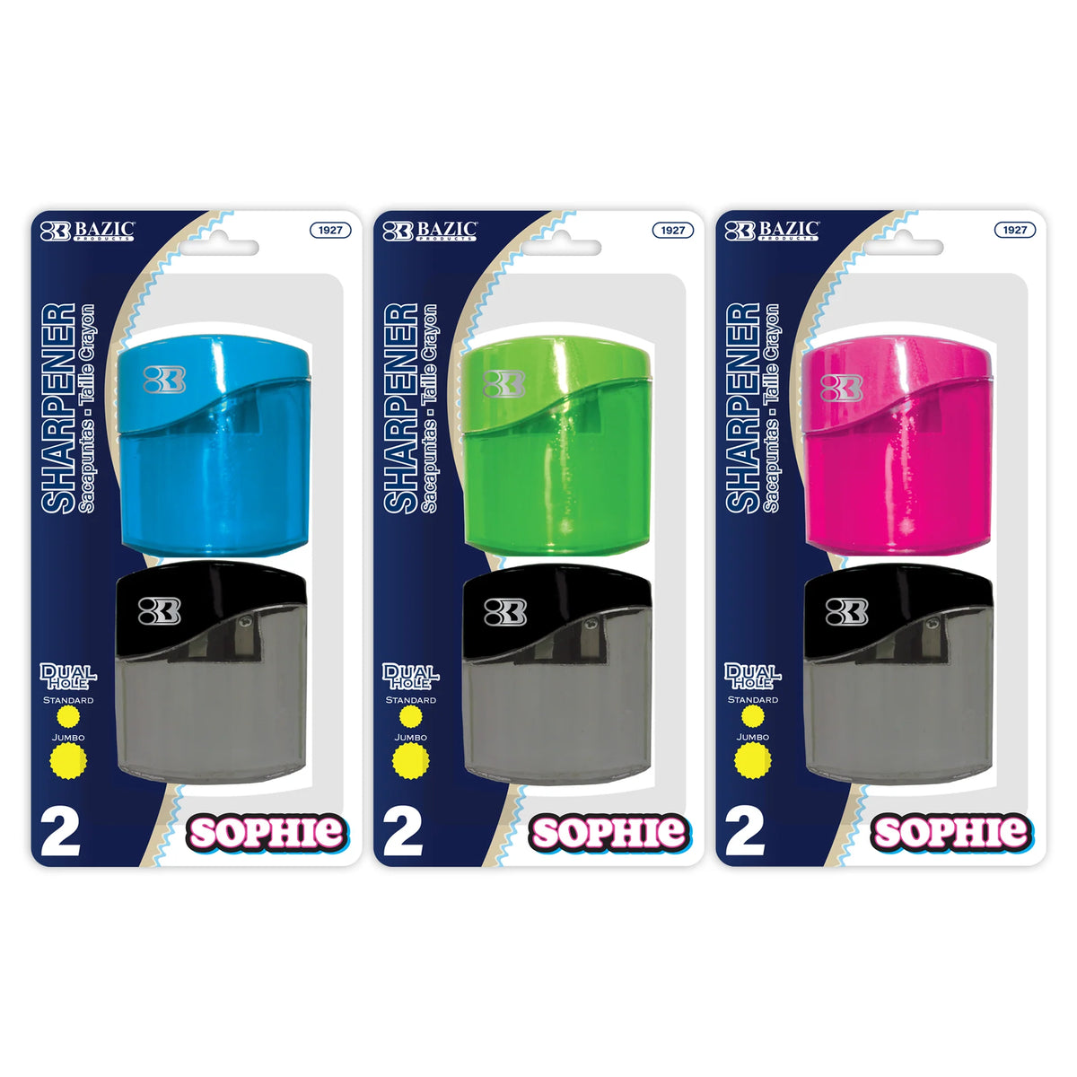 Dual Hole Pencil Sharpeners w/ Square Receptacle -  Assorted