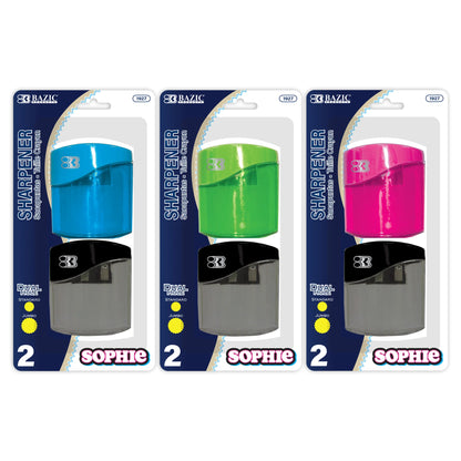 Dual Hole Pencil Sharpeners w/ Square Receptacle -  Assorted