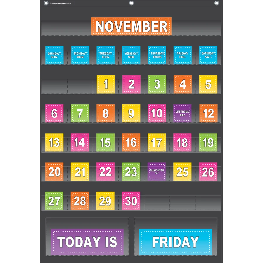Black Calendar Pocket Chart
