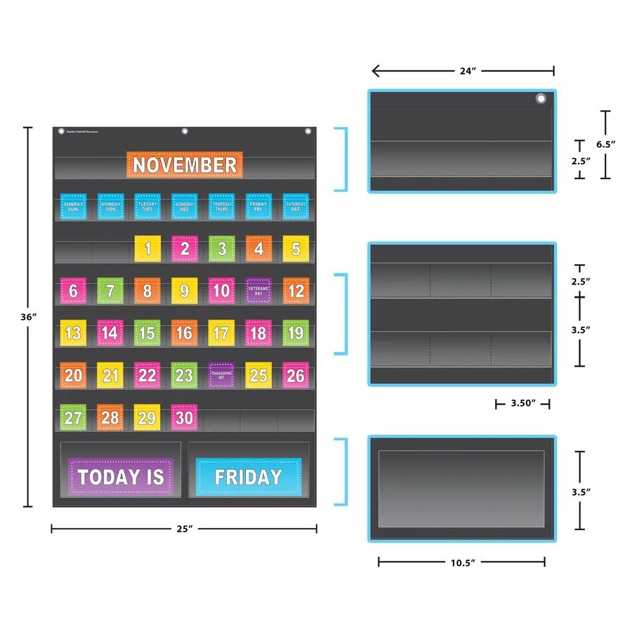 Black Calendar Pocket Chart