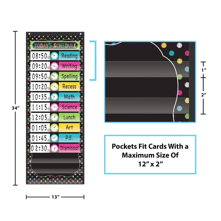 Chalkboard Brights 14 Pocket Daily Schedule Pocket Chart